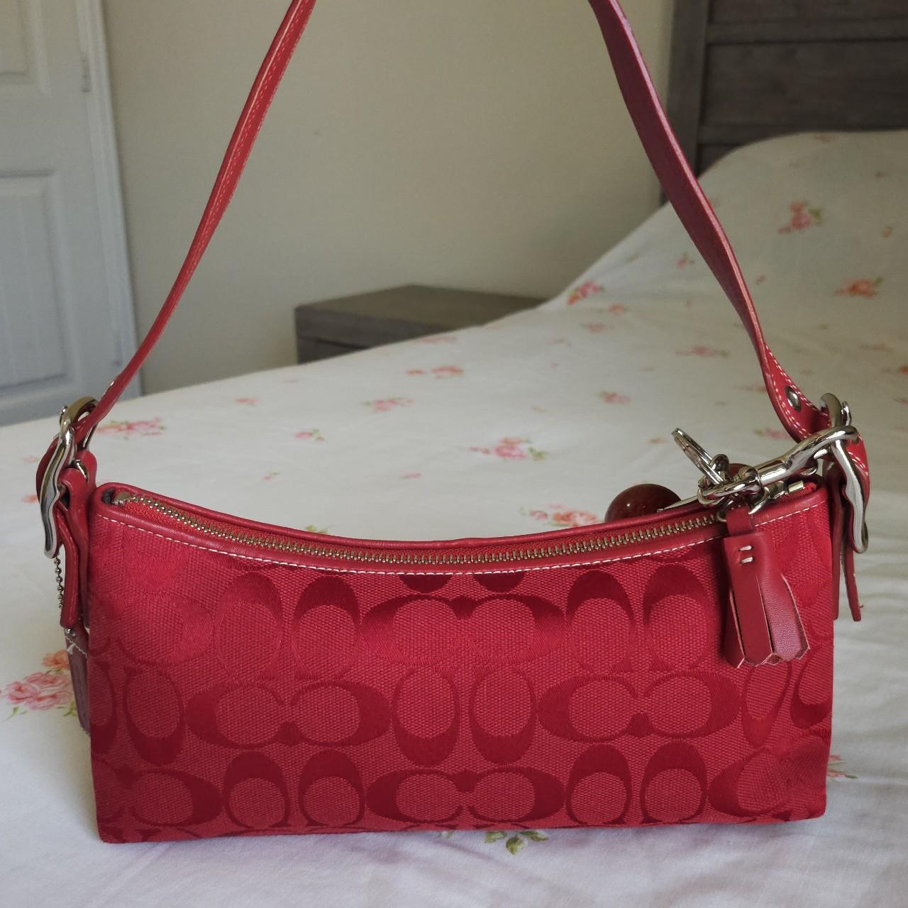 ๐ Y2K Vintage Rare Coach Red East West Baguette Shoulder Bag with coin purse ๐