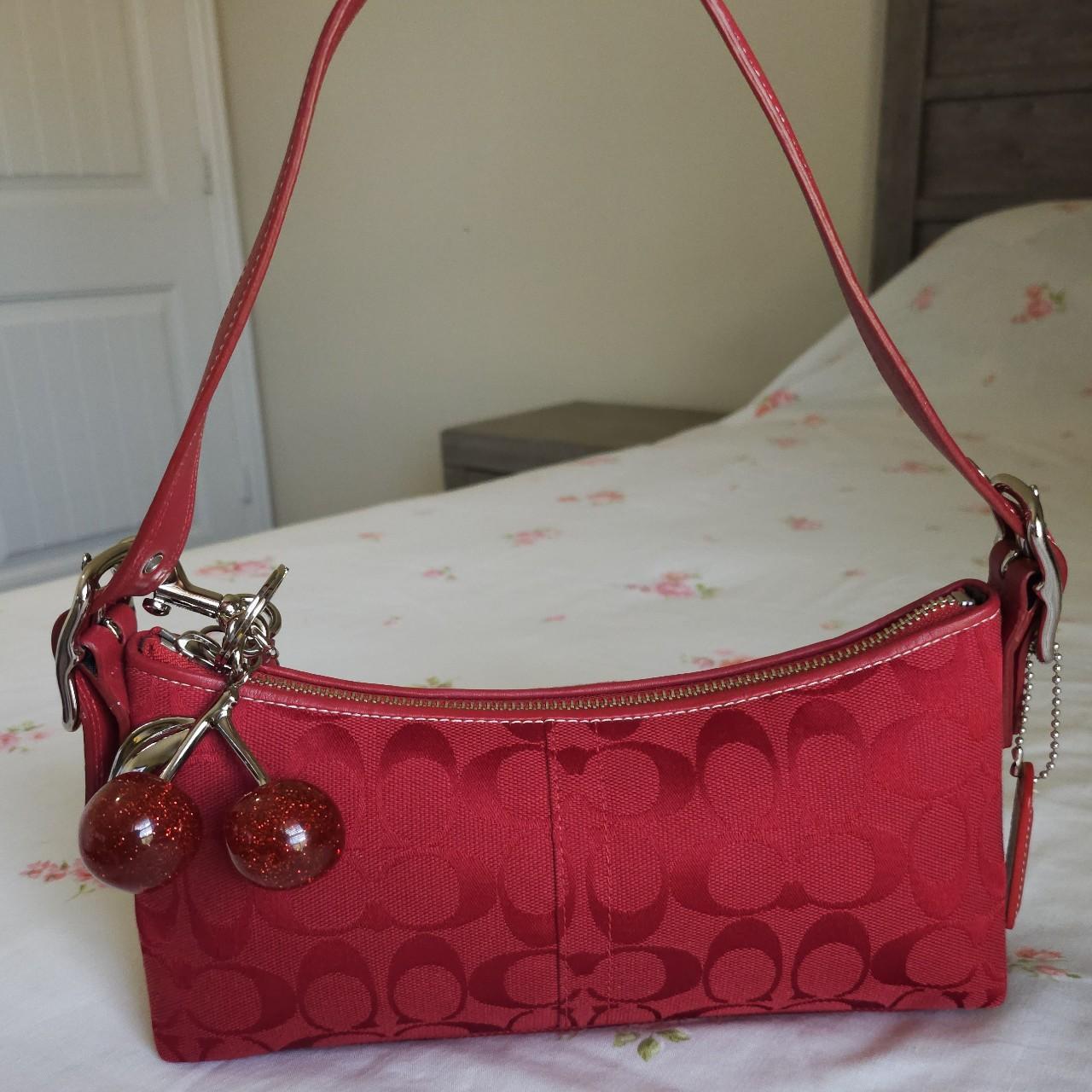 ๐ Y2K Vintage Rare Coach Red East West Baguette Shoulder Bag with coin purse ๐