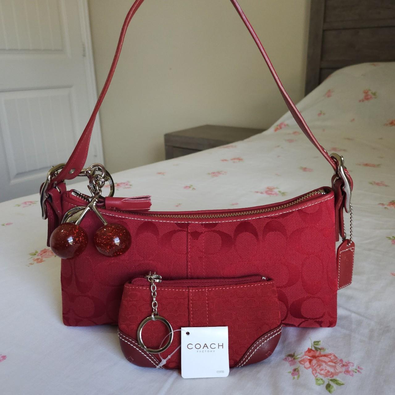๐ Y2K Vintage Rare Coach Red East West Baguette Shoulder Bag with coin purse ๐